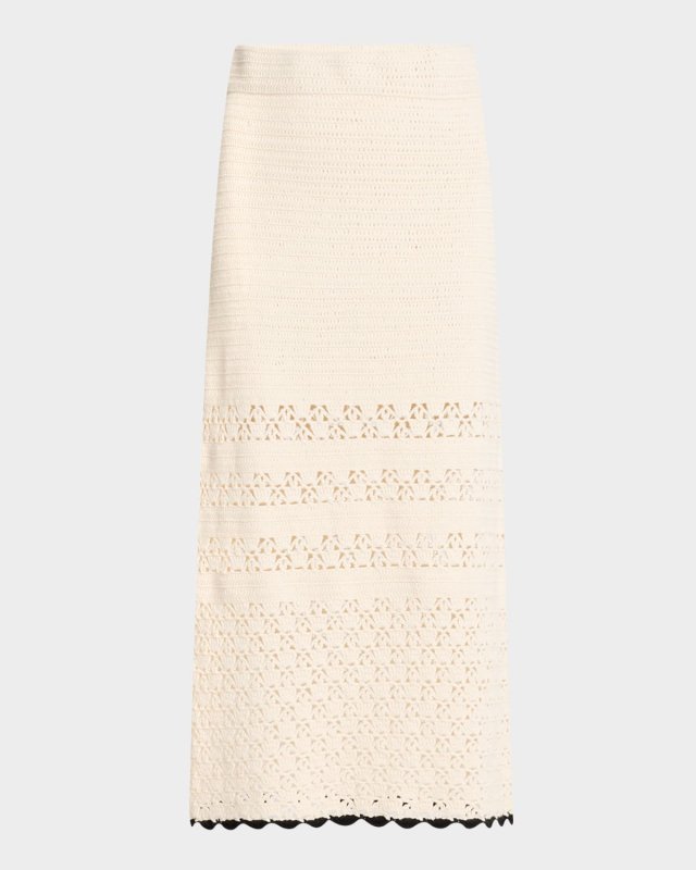 Lucia Scallop-Hem Crochet Midi Skirt
